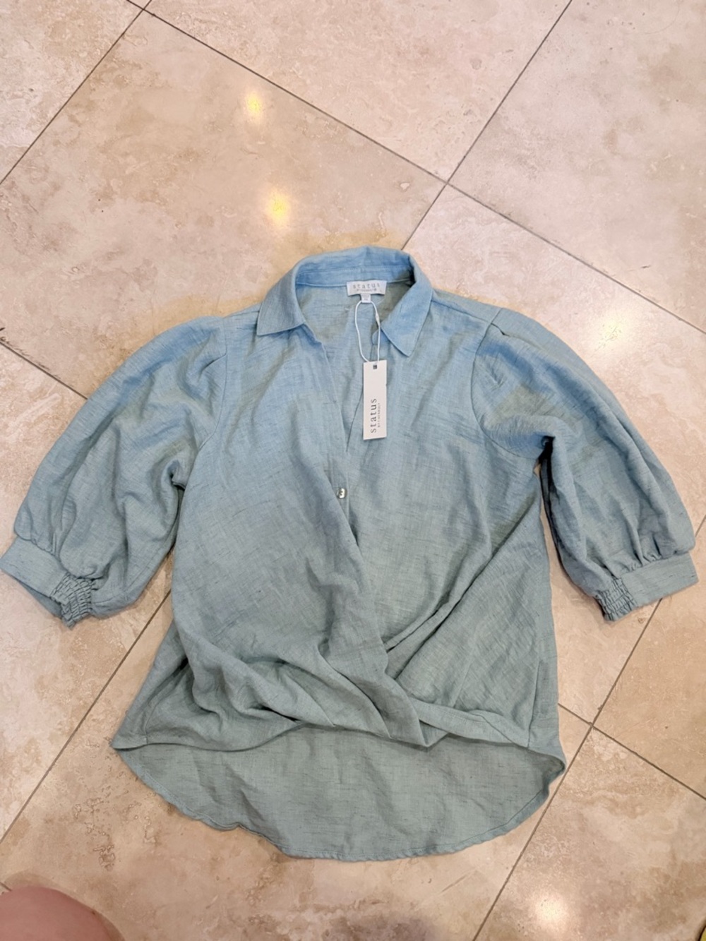 Chenault Light Seafoam Button-Front Collared Top